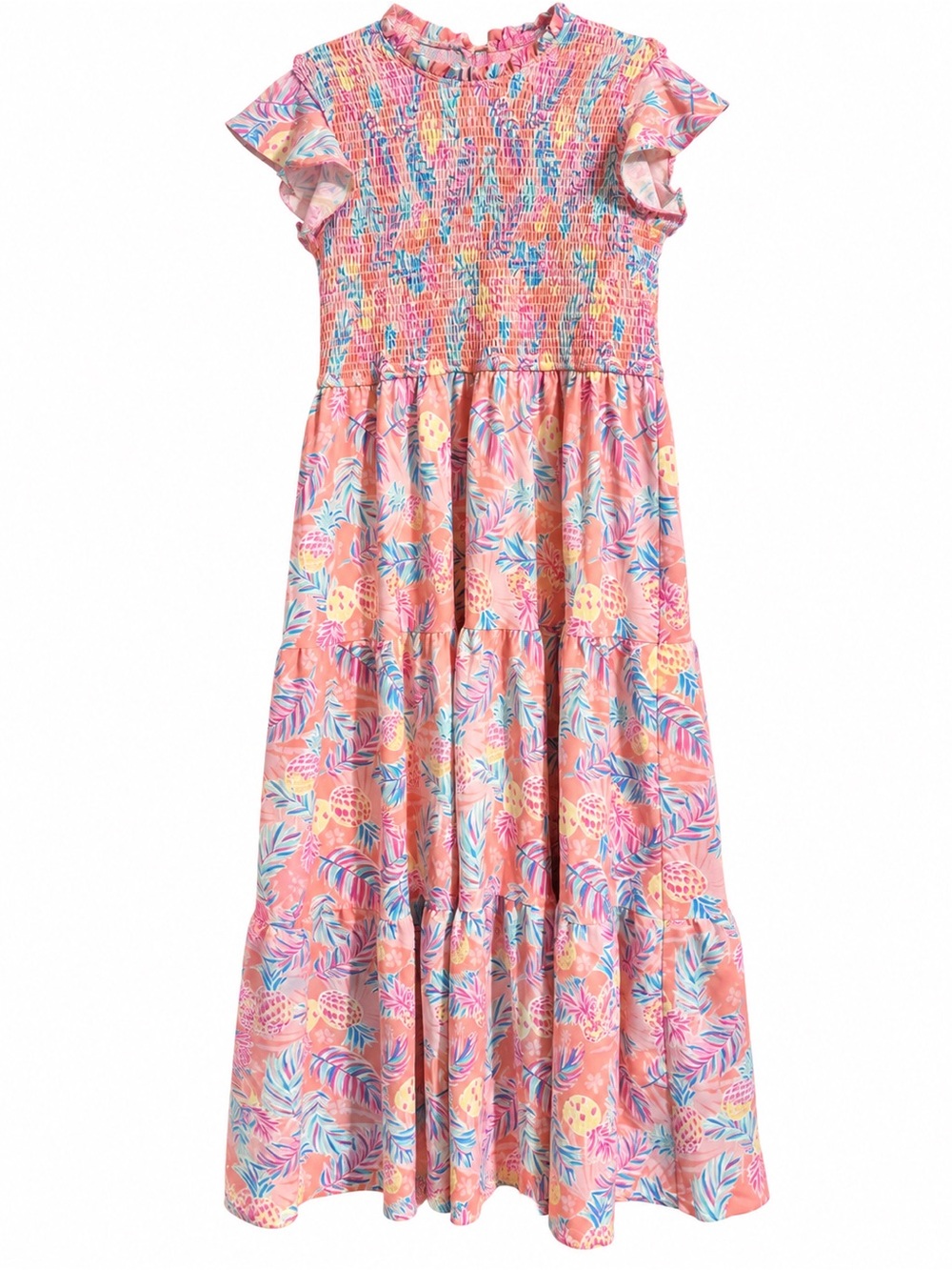 Simply Southern Pink Tropical Pineapple Smocked Maxi Dress L NWOT